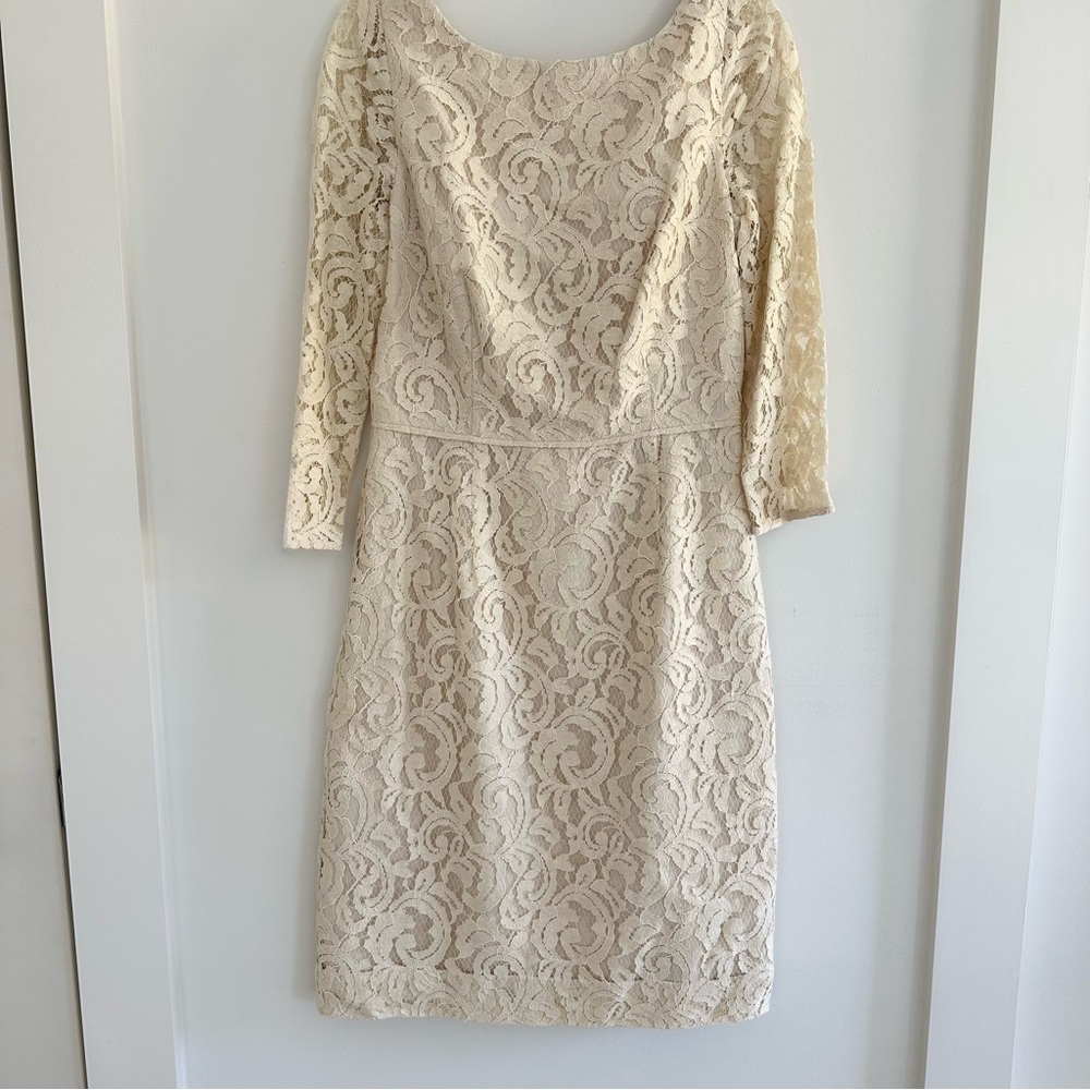 J. Crew Elegant Cream Lace 3/4 Sleeve Dress